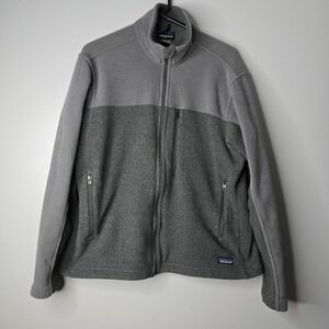 Patagonia Synchilla Mens Fleece‎ Jacket Medium Gray Zip Pockets Long Sleeve Logo